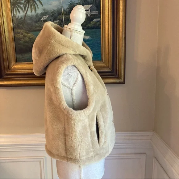 ZARA Tan Faux Shearling Fur Hooded Vest NWT - Picture 5 of 15